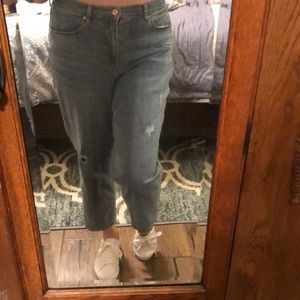 Distressed ankle-length jeans